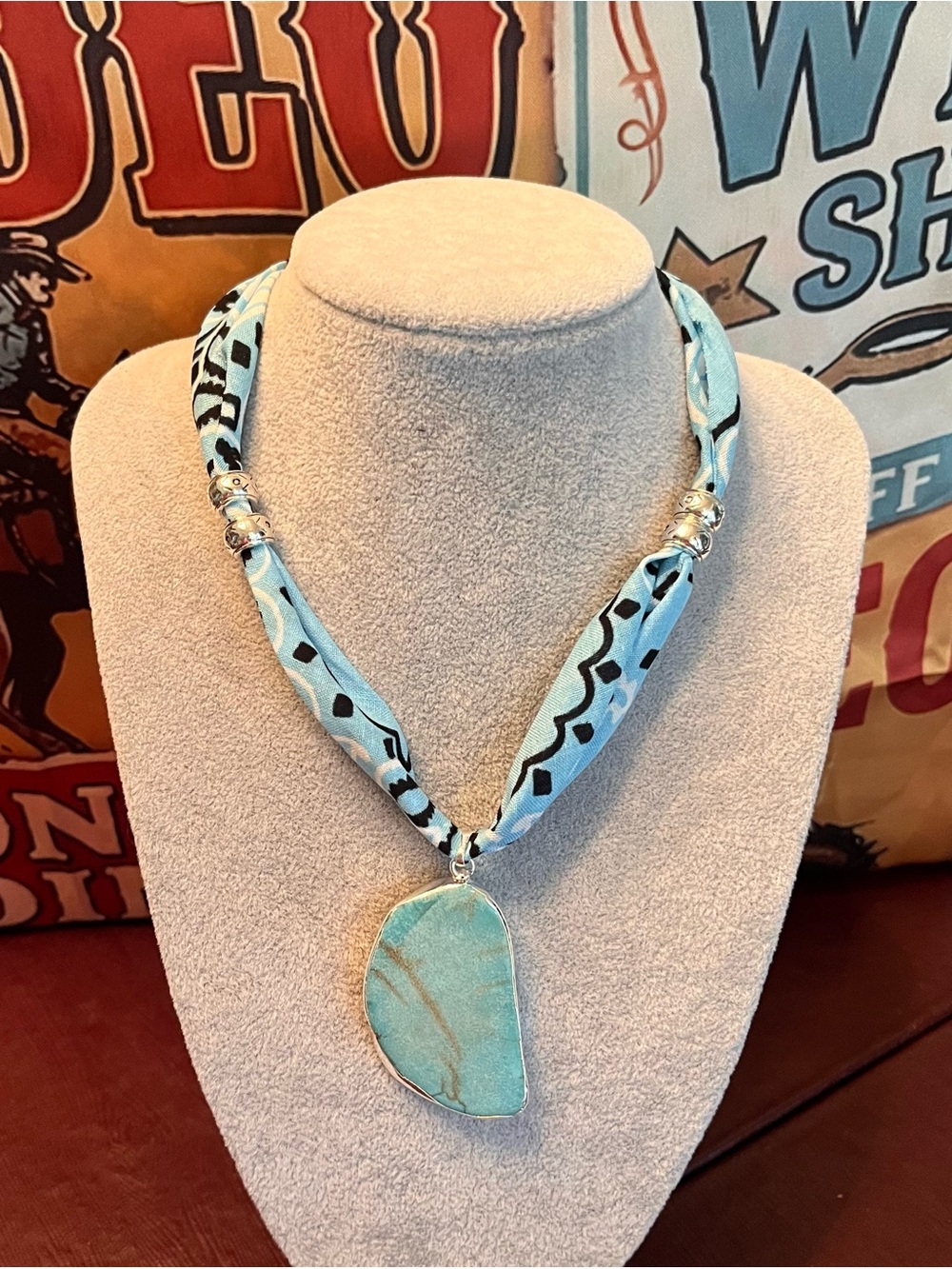 Handmade Sky Blue Turquoise Pendant Necklace, Boho Style